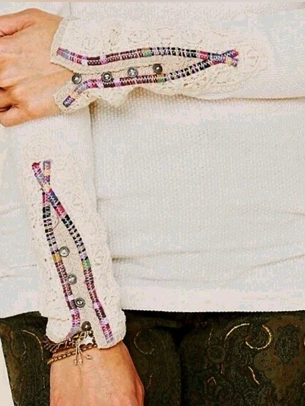 Free People Meadows Fiesta Cuff Thermal Scoop Neck Top-Cream